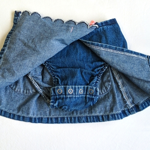 vintage ragscals scalloped trim denim skort with pink bows 18 months baby girl - Picture 5 of 7